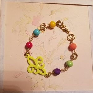 Fleur de Lis Multi Color Glass Bead Bracelet.